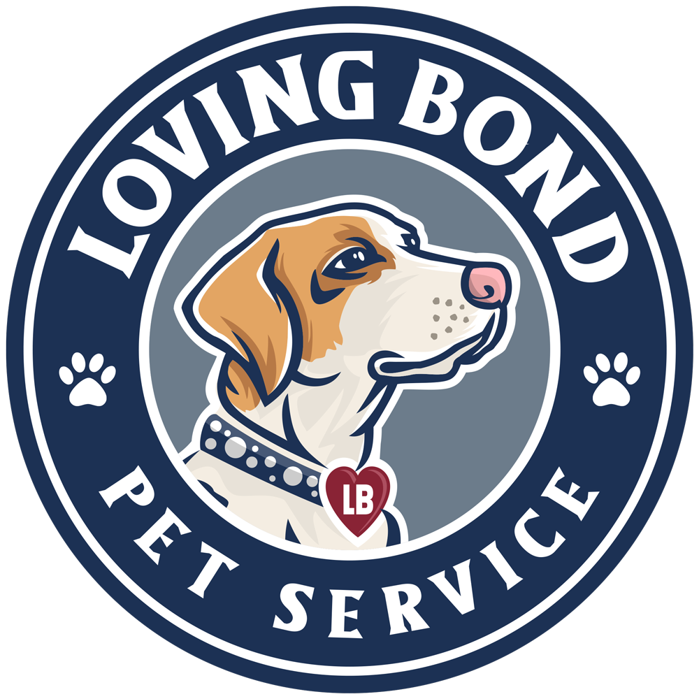 Logo for Loving Bond Pet Services blue circle with dog